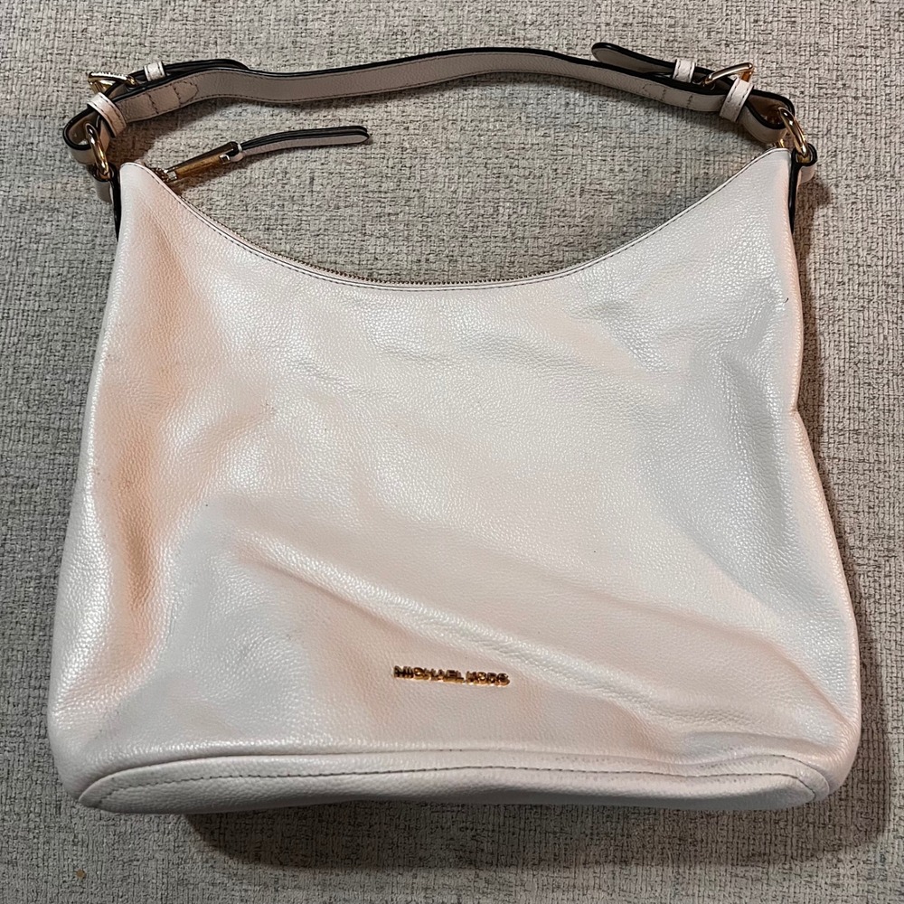Michael Kors White Leather Hobo Shoulder Bag Purse‎ Gold Hardware
